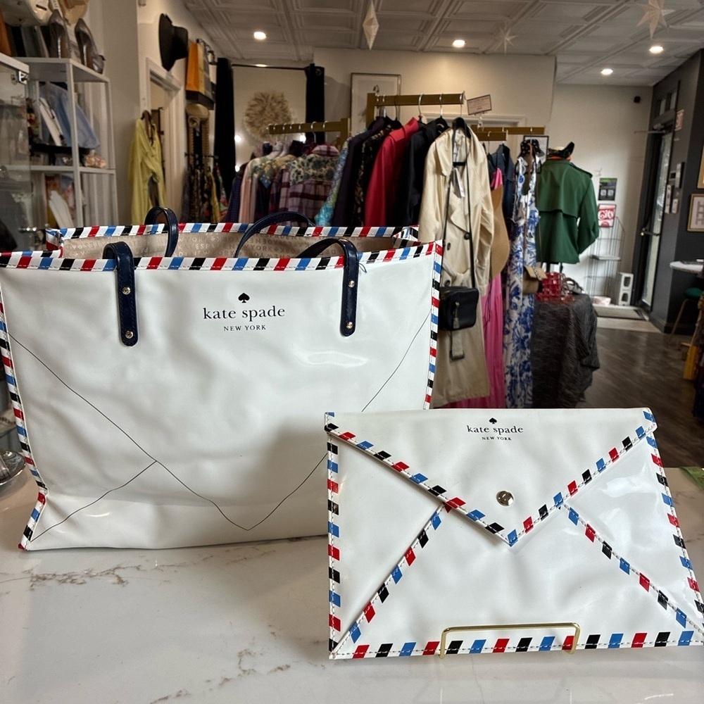 Kate Spade 'Par Avion' airmail envelope tote bag and matching envelope clutch